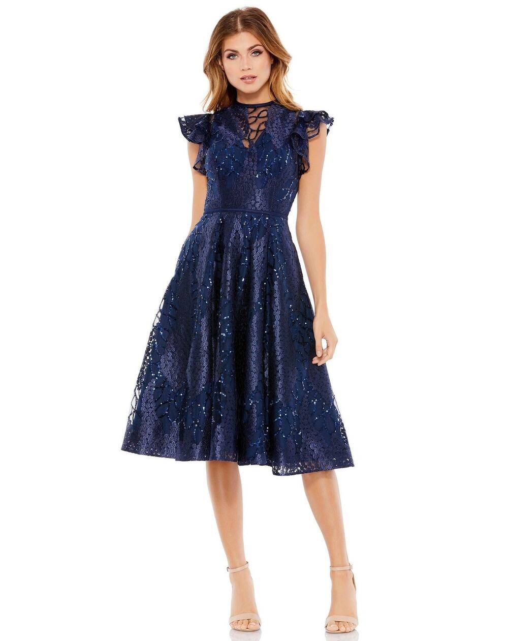Mac Duggal 12467 Dress Sequin Tea Length Formal Wedding Party Cocktail NYE 16